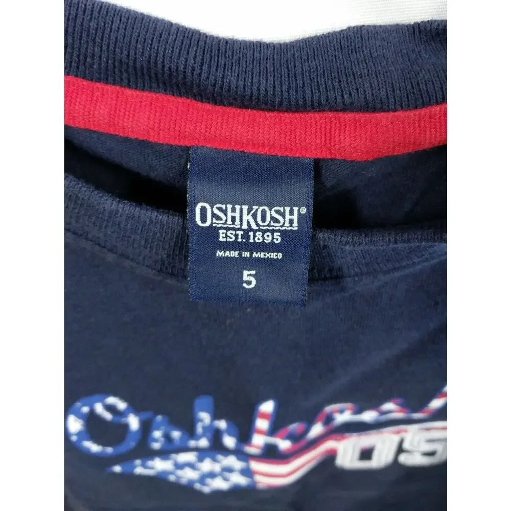 Oshkosh Boys Size 5 T-Shirt Navy Patriotic Holiday July 4th Short Sleeve 05
